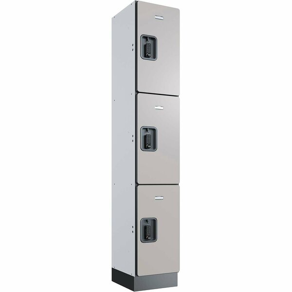 Global Industrial 3-Tier 3 Door Digital Wood Locker, 12inW x 15inD x 72inH, Gray, Unassembled 290682